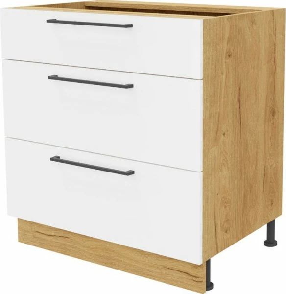 Szafka 80 dolna szufladowa Bellona z Easy Box (biały połysk/dąb Soma ciemny)