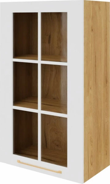 Szafka 60 górna witryna lewa Laurencja w (biały lakier/dąb Soma ciemny) 100cm
