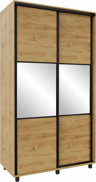 Szafa przesuwna 120 cm lustra (dąb Soma ciemny/czarne okucia)