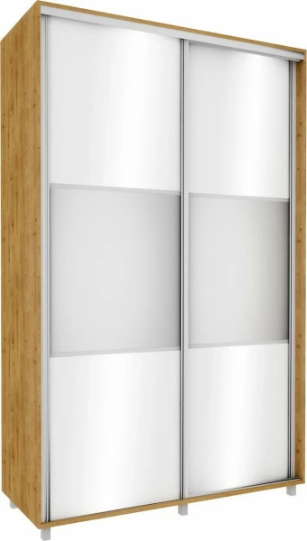 Wysoka szafa przesuwna lustra 150cm (biały połysk/lustro/dąb Soma ciemny)