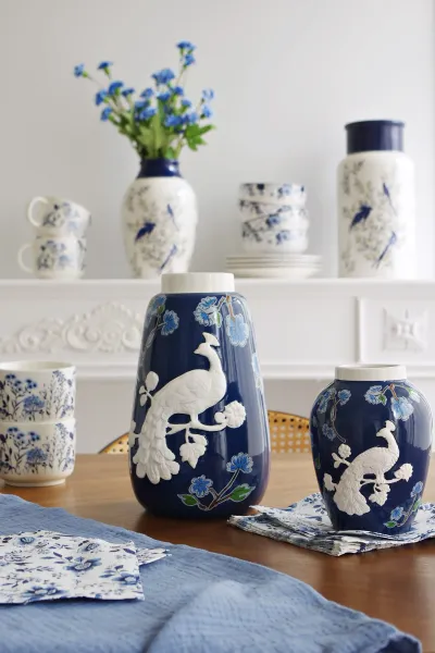 Wazon ceramiczny Pavone 46 (niebieski/biały)