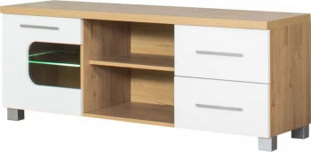 Stolik RTV 138 cm Panama (biały połysk/dąb Soma ciemny) 