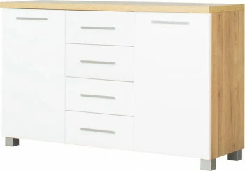 Komoda z frontami i 4-szufladami Panama (biały połysk/dąb Soma ciemny) 